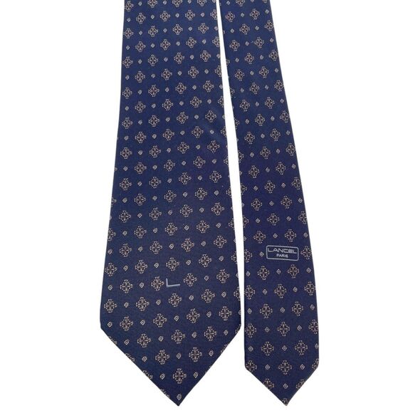 Lancel Paris 100% Pure Silk Gales Barcelona Made in Spain Navy Blue Neck Tie - Picture 2 of 9